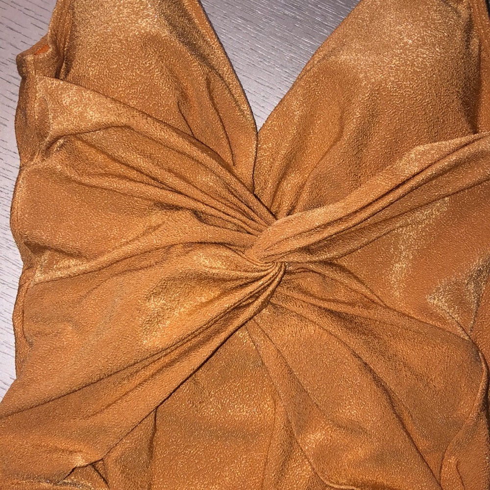 AGUA DE COCO Orange Apricot Criss Crossed With Hoop Strappy One Piece Size M - Picture 8 of 8